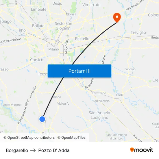 Borgarello to Pozzo D' Adda map