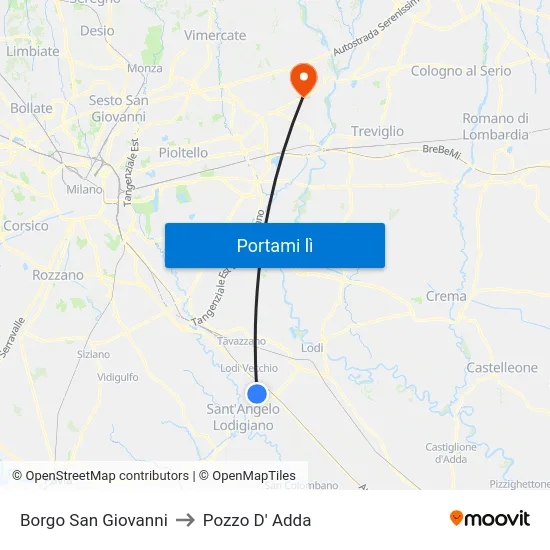 Borgo San Giovanni to Pozzo D' Adda map