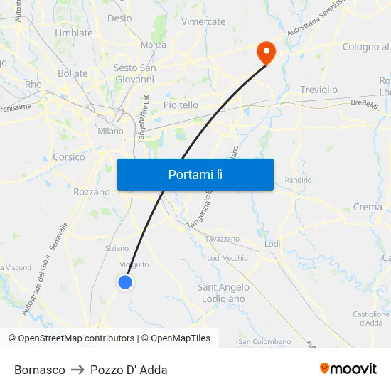 Bornasco to Pozzo D' Adda map
