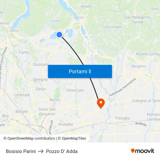 Bosisio Parini to Pozzo D' Adda map