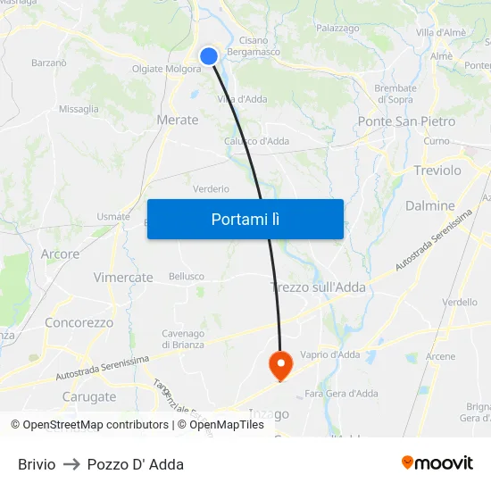 Brivio to Pozzo D' Adda map