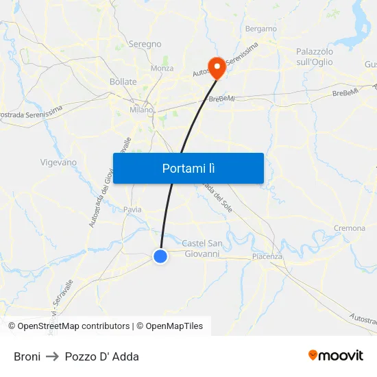 Broni to Pozzo D' Adda map