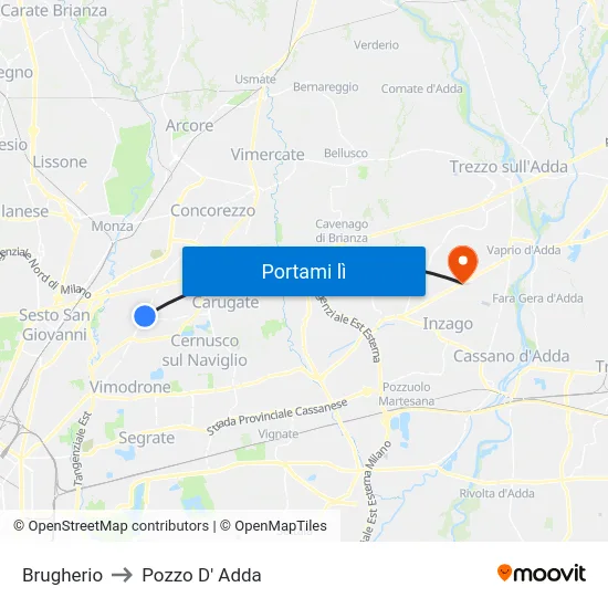 Brugherio to Pozzo D' Adda map