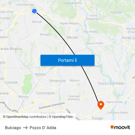 Bulciago to Pozzo D' Adda map
