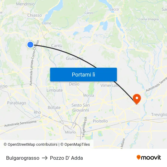 Bulgarograsso to Pozzo D' Adda map