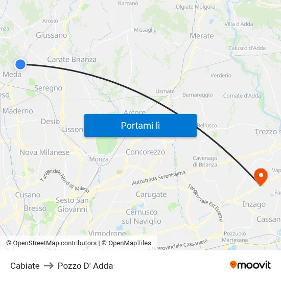 Cabiate to Pozzo D' Adda map