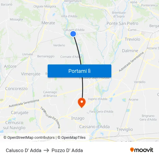 Calusco D' Adda to Pozzo D' Adda map