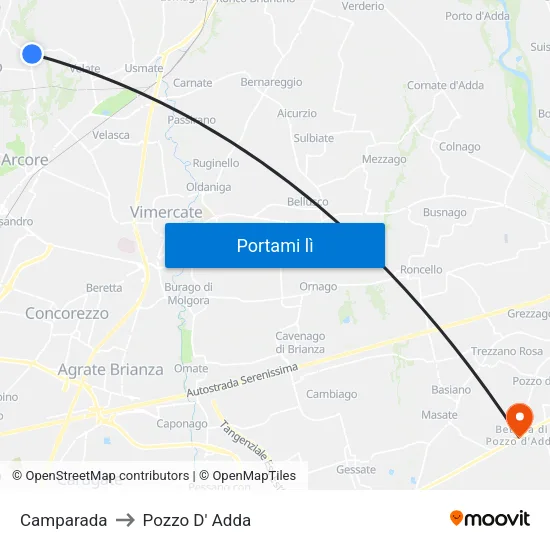 Camparada to Pozzo D' Adda map