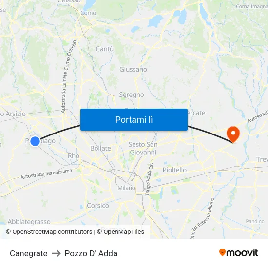 Canegrate to Pozzo D' Adda map