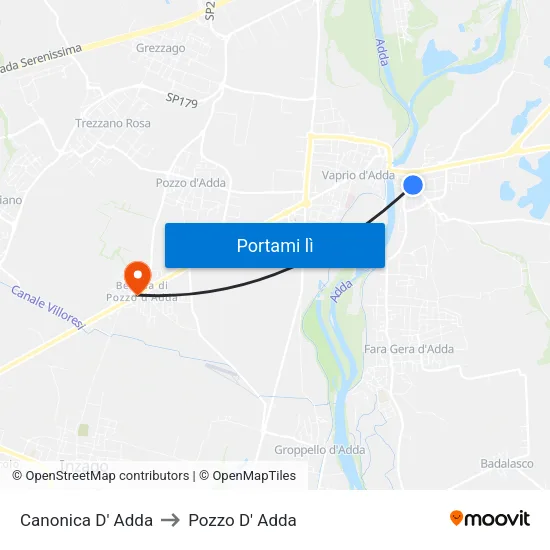 Canonica D' Adda to Pozzo D' Adda map