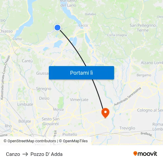 Canzo to Pozzo D' Adda map