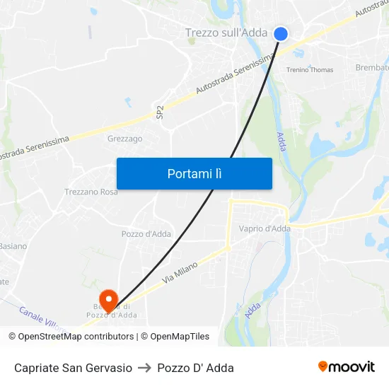 Capriate San Gervasio to Pozzo D' Adda map