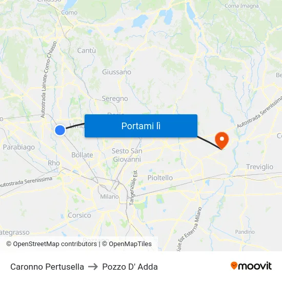 Caronno Pertusella to Pozzo D' Adda map