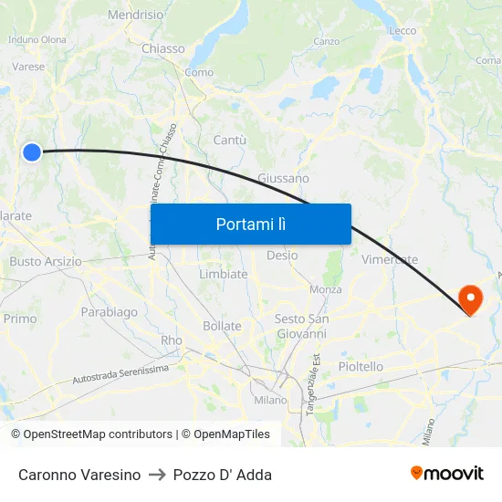 Caronno Varesino to Pozzo D' Adda map