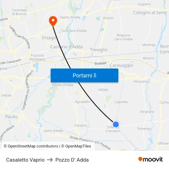 Casaletto Vaprio to Pozzo D' Adda map