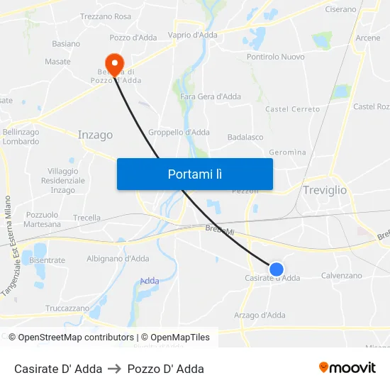 Casirate D' Adda to Pozzo D' Adda map