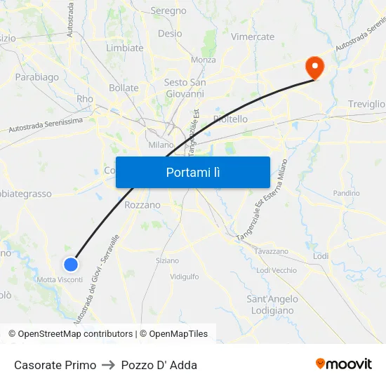 Casorate Primo to Pozzo D' Adda map