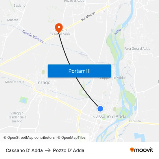Cassano D' Adda to Pozzo D' Adda map