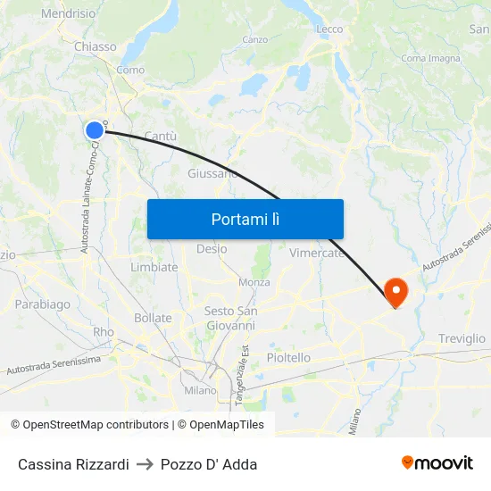 Cassina Rizzardi to Pozzo D' Adda map