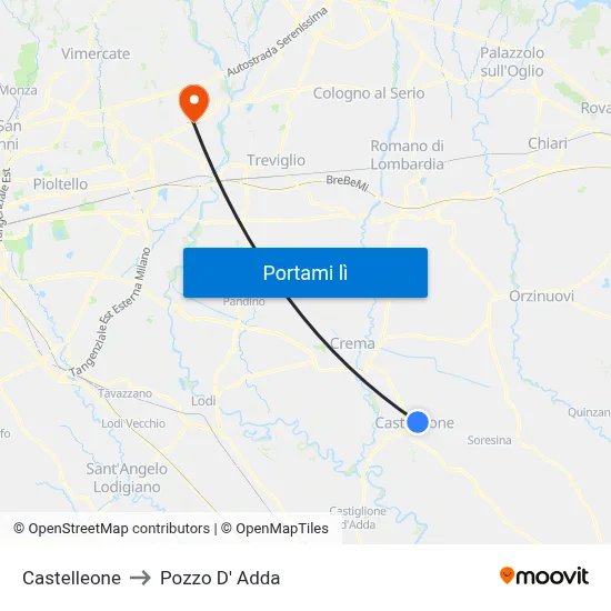 Castelleone to Pozzo D' Adda map