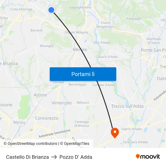 Castello Di Brianza to Pozzo D' Adda map