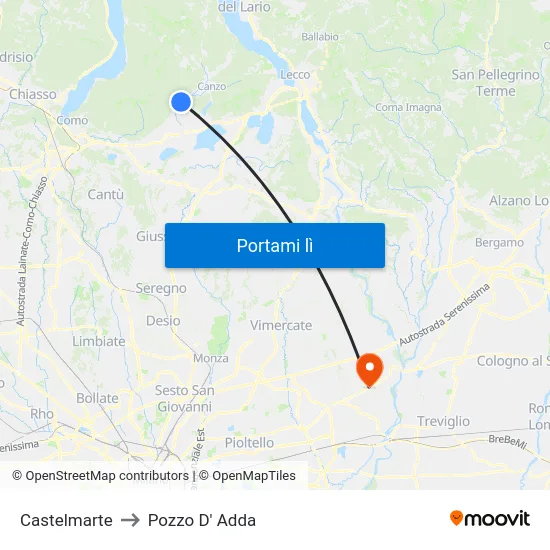 Castelmarte to Pozzo D' Adda map