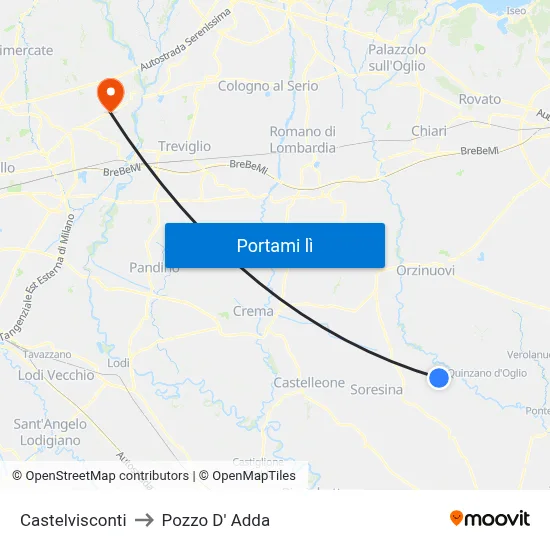 Castelvisconti to Pozzo D' Adda map