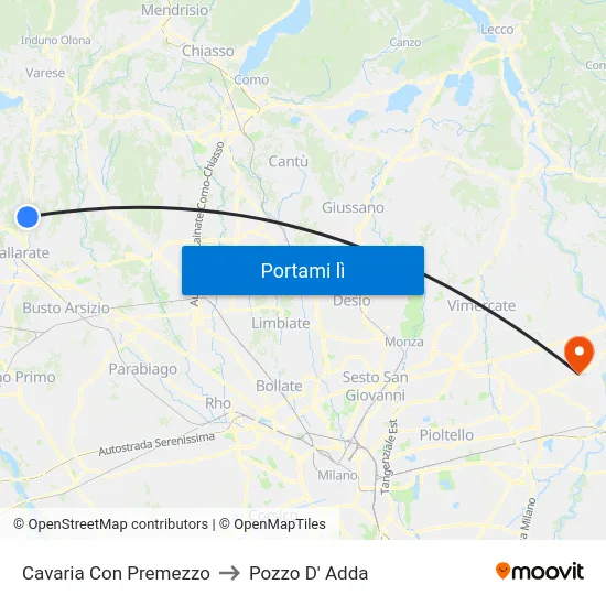 Cavaria Con Premezzo to Pozzo D' Adda map