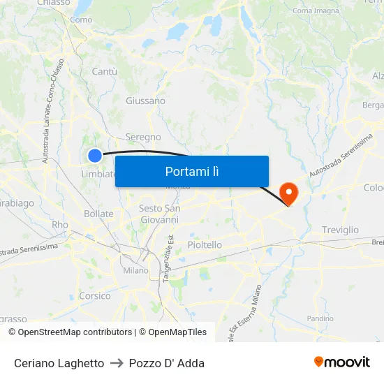 Ceriano Laghetto to Pozzo D' Adda map