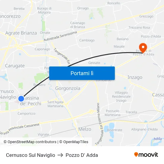 Cernusco Sul Naviglio to Pozzo D' Adda map