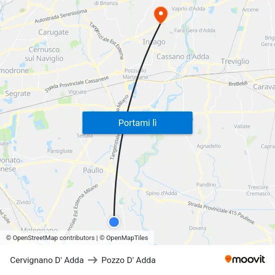 Cervignano D' Adda to Pozzo D' Adda map