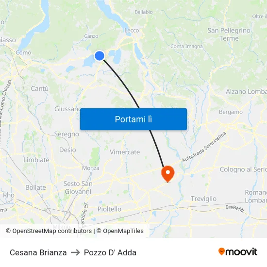 Cesana Brianza to Pozzo D' Adda map