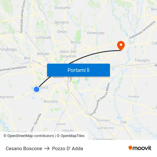 Cesano Boscone to Pozzo D' Adda map