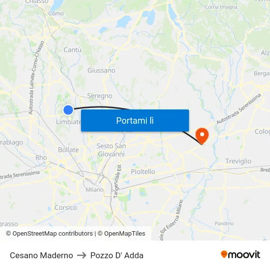 Cesano Maderno to Pozzo D' Adda map