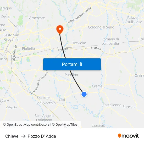 Chieve to Pozzo D' Adda map