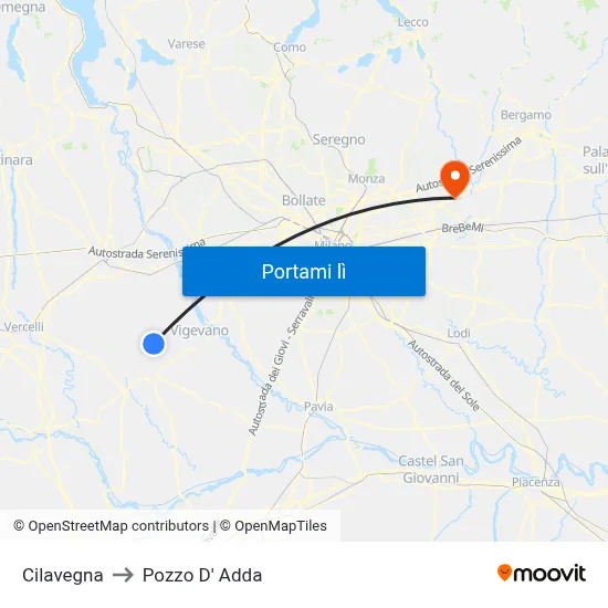 Cilavegna to Pozzo D' Adda map