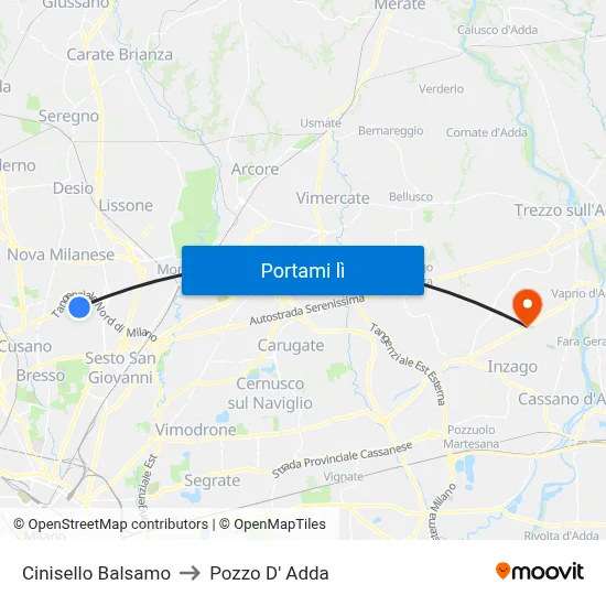 Cinisello Balsamo to Pozzo D' Adda map