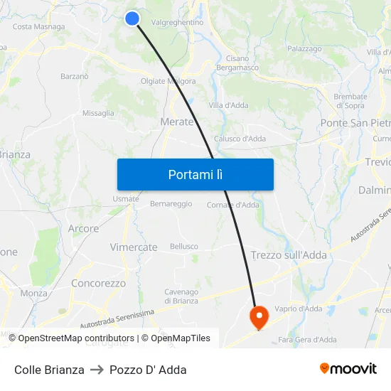 Colle Brianza to Pozzo D' Adda map