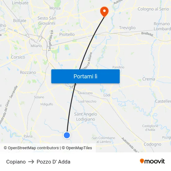 Copiano to Pozzo D' Adda map