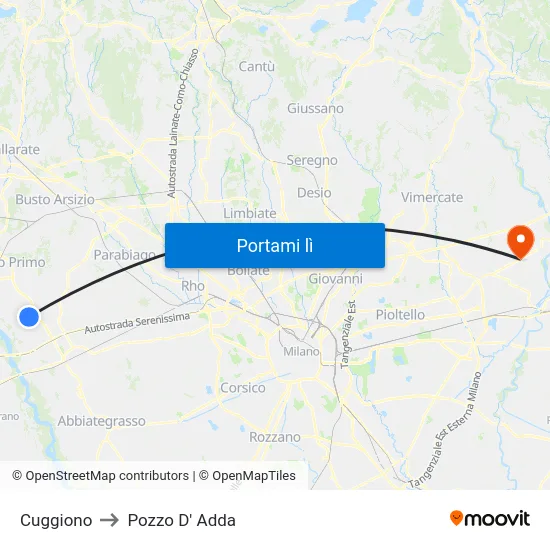 Cuggiono to Pozzo D' Adda map