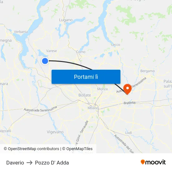 Daverio to Pozzo D' Adda map