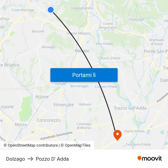 Dolzago to Pozzo D' Adda map