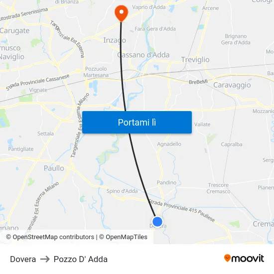 Dovera to Pozzo D' Adda map