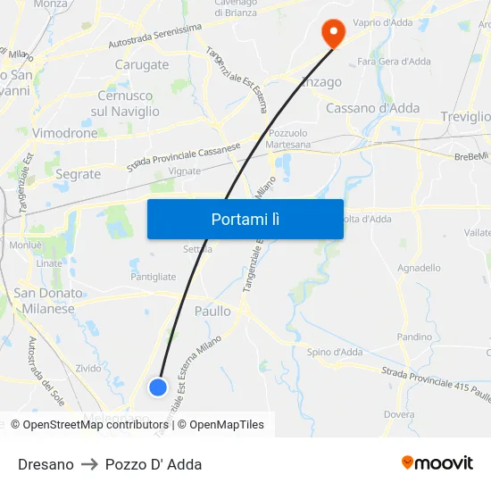Dresano to Pozzo D' Adda map
