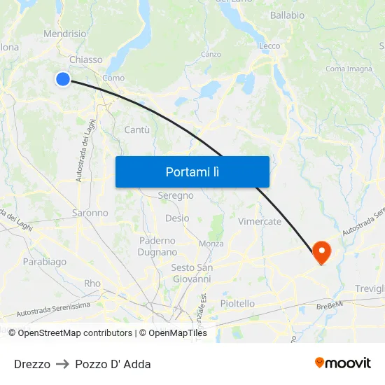 Drezzo to Pozzo D' Adda map