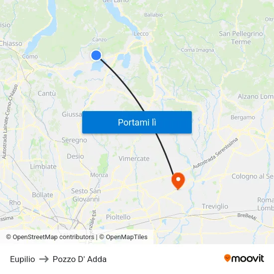 Eupilio to Pozzo D' Adda map