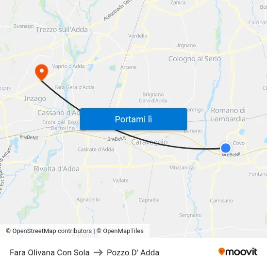 Fara Olivana Con Sola to Pozzo D' Adda map