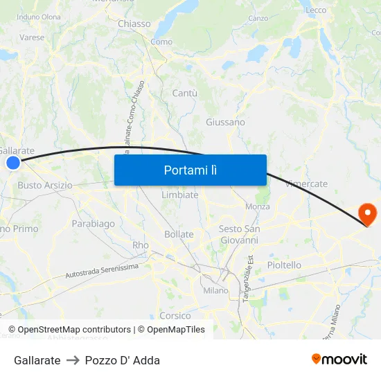 Gallarate to Pozzo D' Adda map