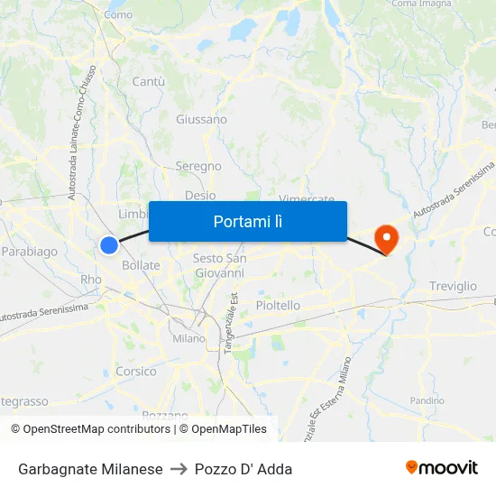 Garbagnate Milanese to Pozzo D' Adda map