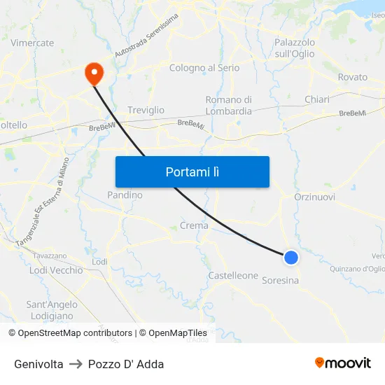 Genivolta to Pozzo D' Adda map